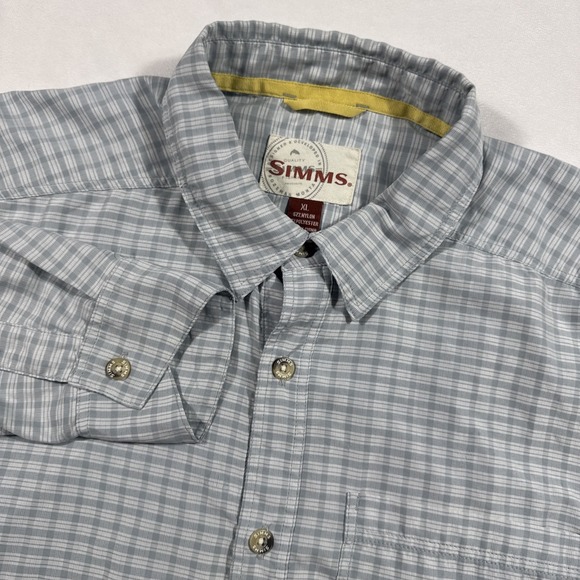 SIMMS Shirt Mens XL‎ Blue White Plaid Long Sleeve Button Up Fishing Outdoor Cool - Picture 1 of 9